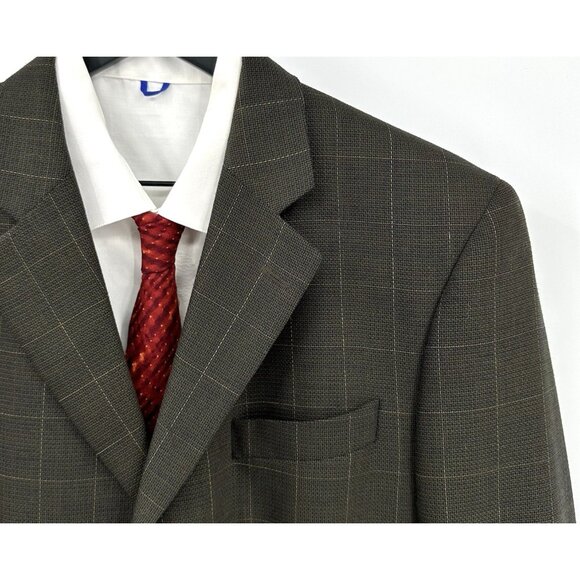 JACK VICTOR jacket blazer sport coat LANZAWOOD windowpane plaid wool green 42R - Picture 1 of 8